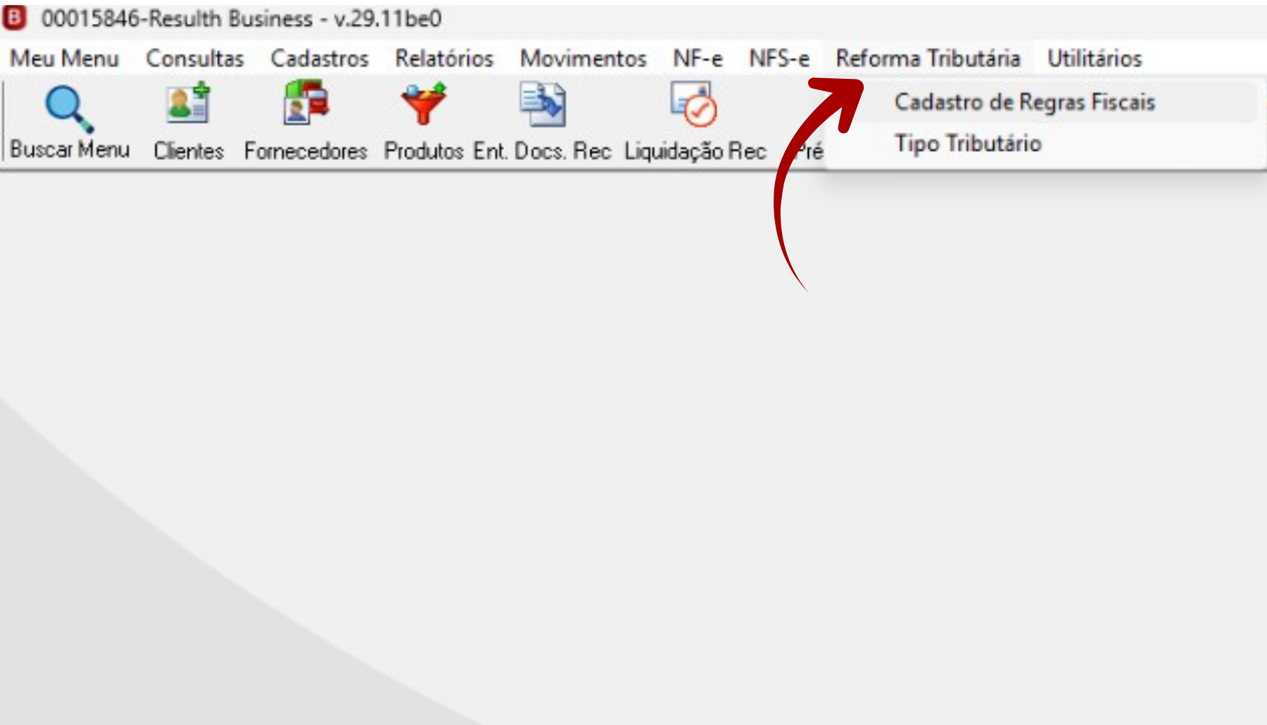 Menu Reforma Tributária no Sistema Resulth